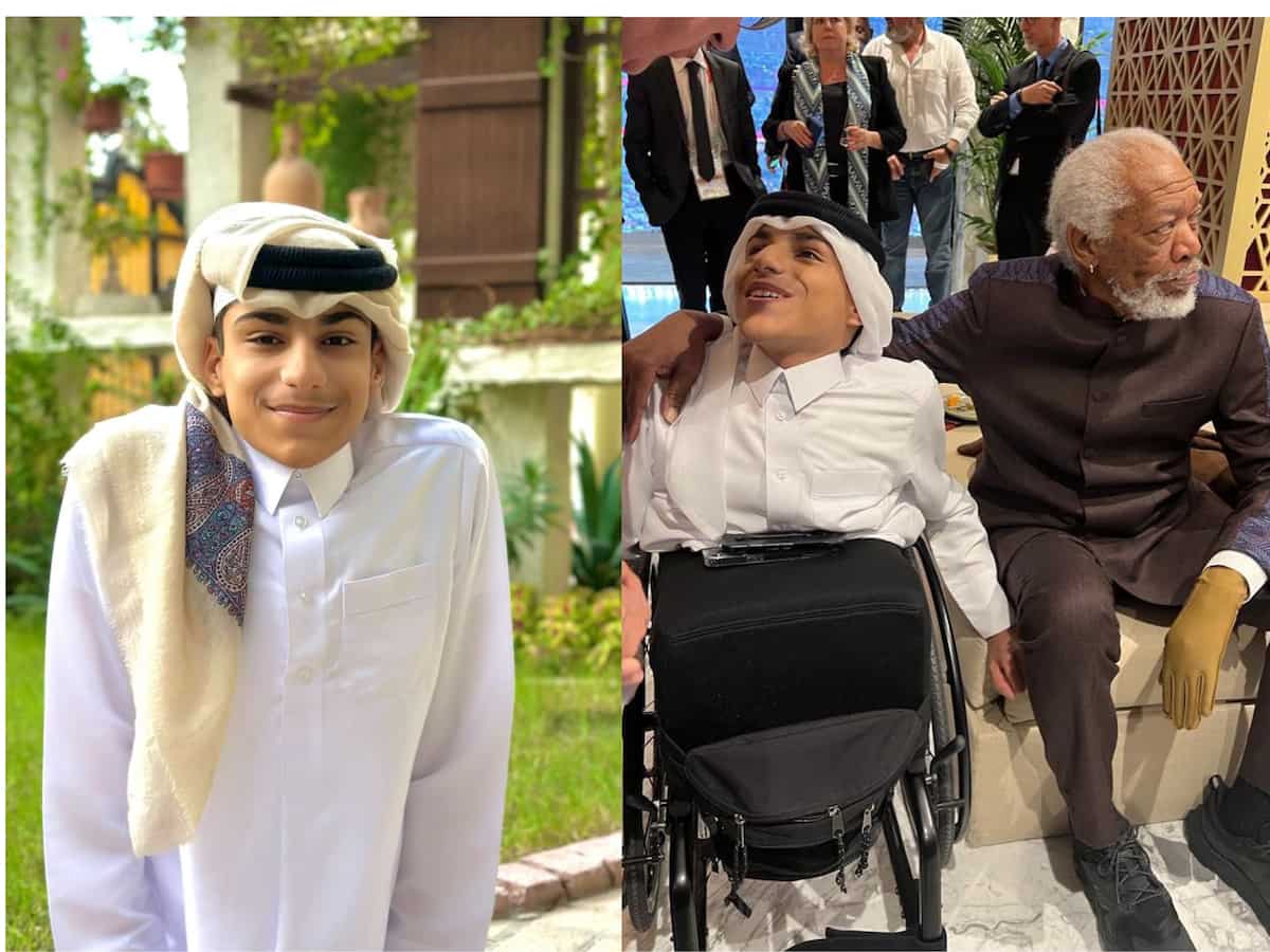 Qatari YouTuber Ghanim Al Muftah - a politics student at Loughborough University who was born without the lower half of his body - stars in World Cup opening ceremony alongside Morgan Freeman